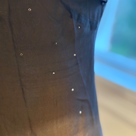 Elegant Luxurious Silk Gown Scattered Sequins Black with Beige Lining 50" Long - Picture 5 of 14